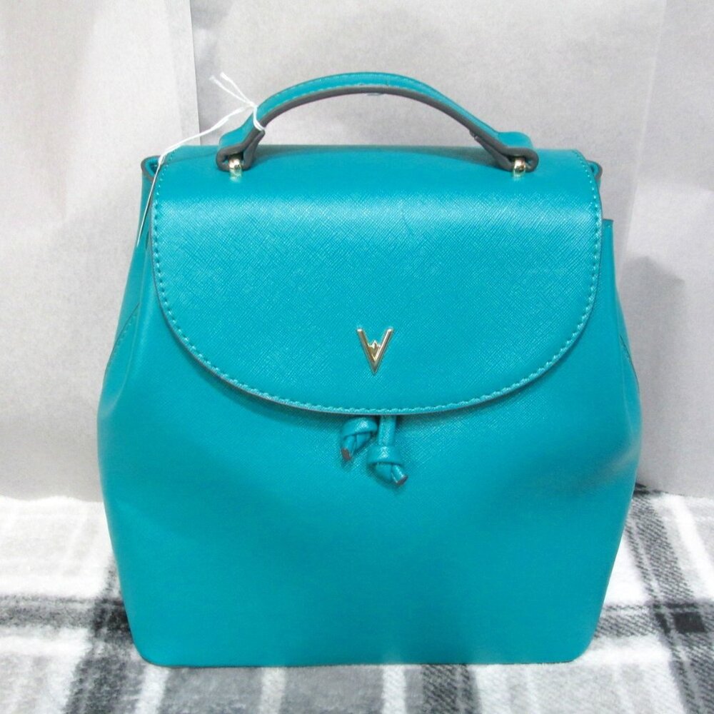 P1804-NWOT Vanessa Williams Lush Peacock Blue Saffiano Backpack with dustbag
